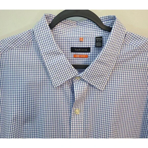 Van Heusen Mens 3XL 20-20 1/2 Traveler Button Up Shirt Blue Micro Gingham Check - Picture 3 of 11